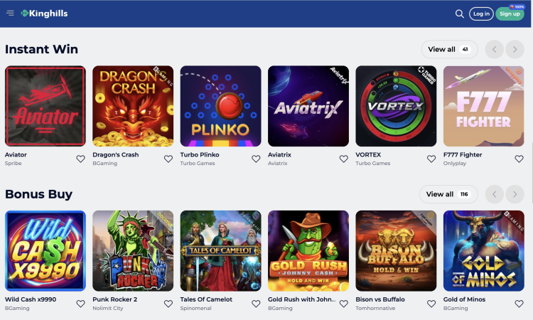 image of kings hill casino website